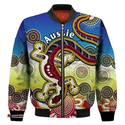 Custom Personalised Australia Bomber Jacket Indigenous Red Lizard Love Aussie Artsy
