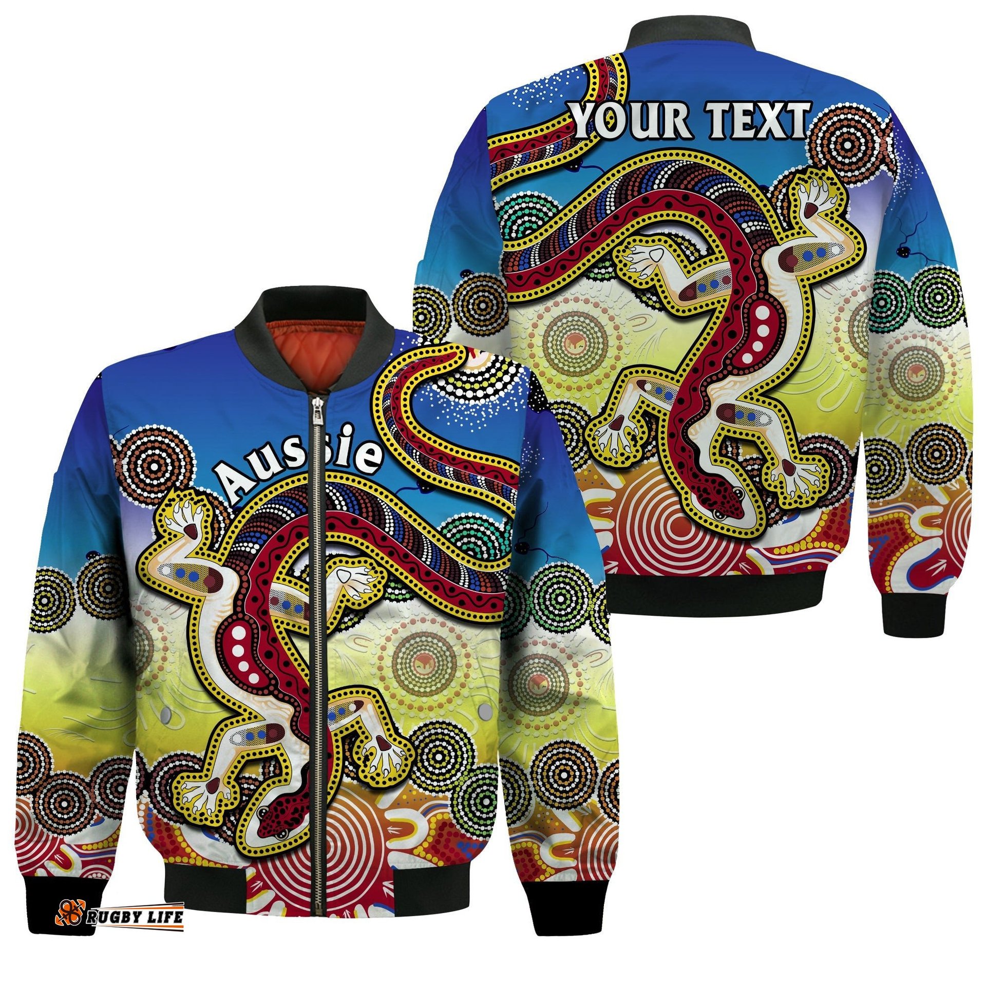 Custom Personalised Australia Bomber Jacket Indigenous Red Lizard Love Aussie Artsy