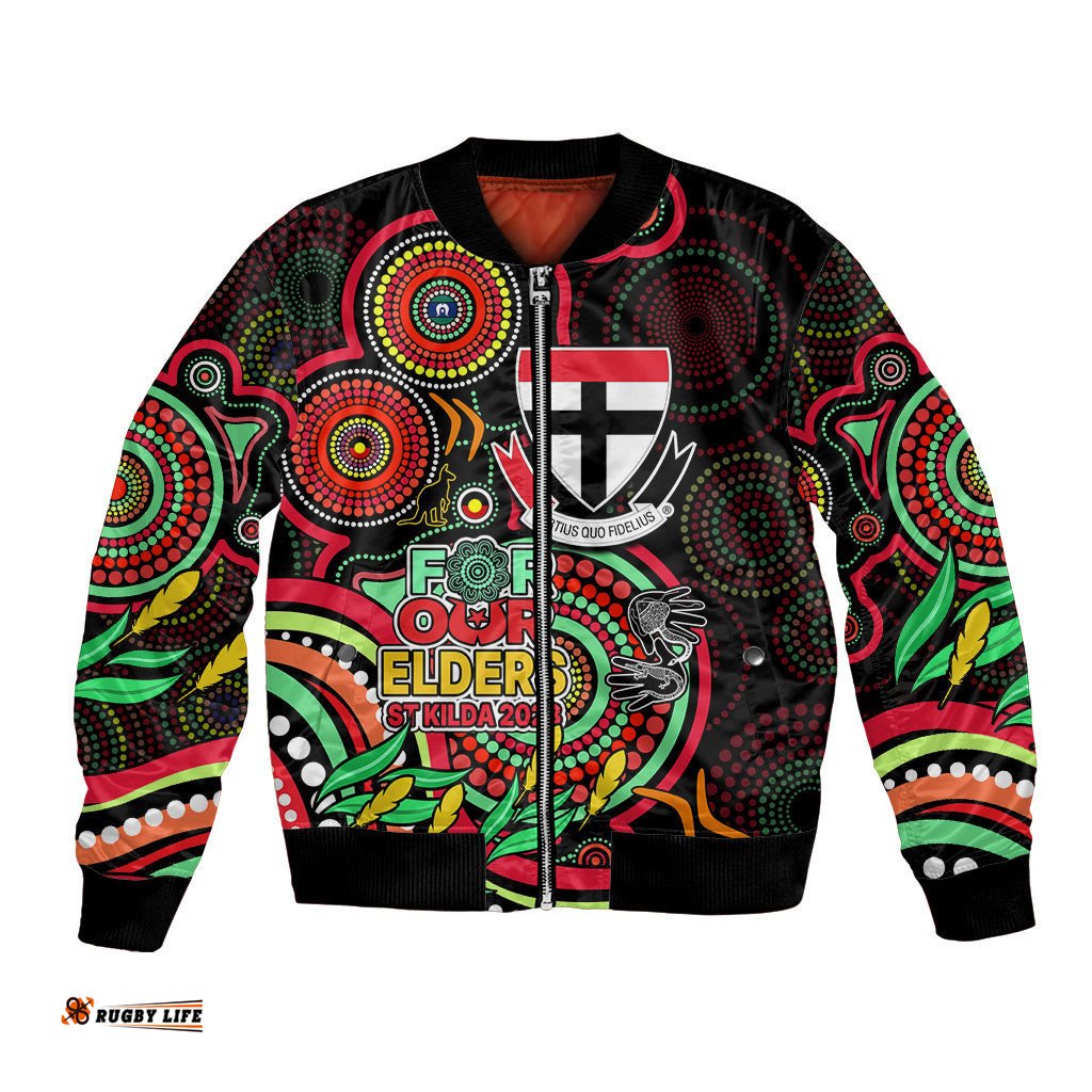 St Kilda Football Aboriginal Art Bomber Jacket NAIDOC Indigenous Tribal