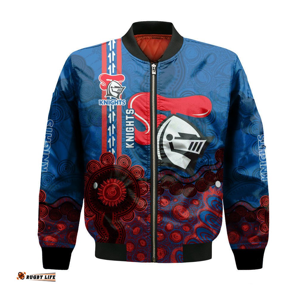 Newcastle Knights Aboriginal Bomber Jacket Rugby Indigenous Kangaroo Tracks - NRL