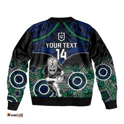 Personalised Warriors Rugby Bomber Jacket NZ Aboriginal Mix Polynesian Pattern