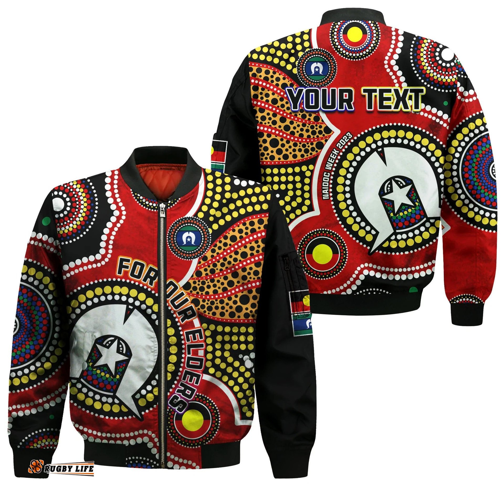 Custom Personalised Australia NAIDOC Week Bomber Jacket For Our Elders Aborigines and Islanders Flag
