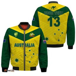 Custom Text and Number Australia Cricket Bomber Jacket Go Aussie Champions