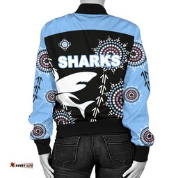 Cronulla Women's Bomber Jacket Sharks Simple Indigenous - Black
