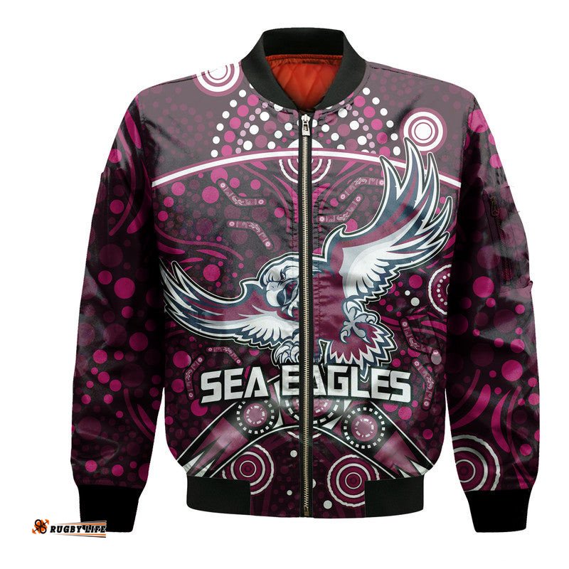 Custom Personalised Sea Eagles Rugby Bomber Jacket Boomerang Indigenous Dots