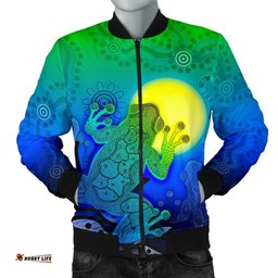 Aboriginal Men's Bomber Jacket - Indigenous Frog Blue