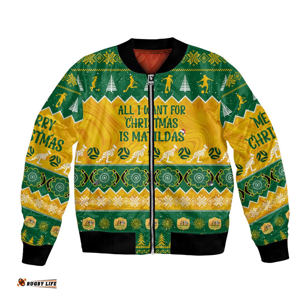 Personalised Australia Soccer Christmas Bomber Jacket All I Want For Xmas Is Matildas