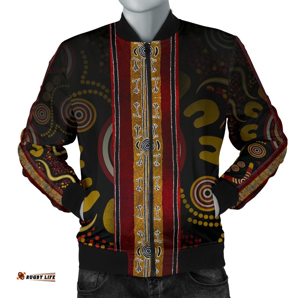 Men Bomber jacket - Aboriginal Dot Panting Art Stripe Lines