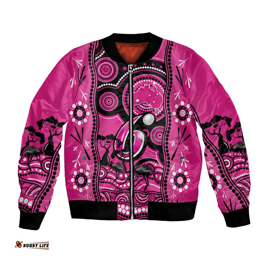 Custom Sydney Sixers Cricket Bomber Jacket Happy Australia Day Aboriginal Art