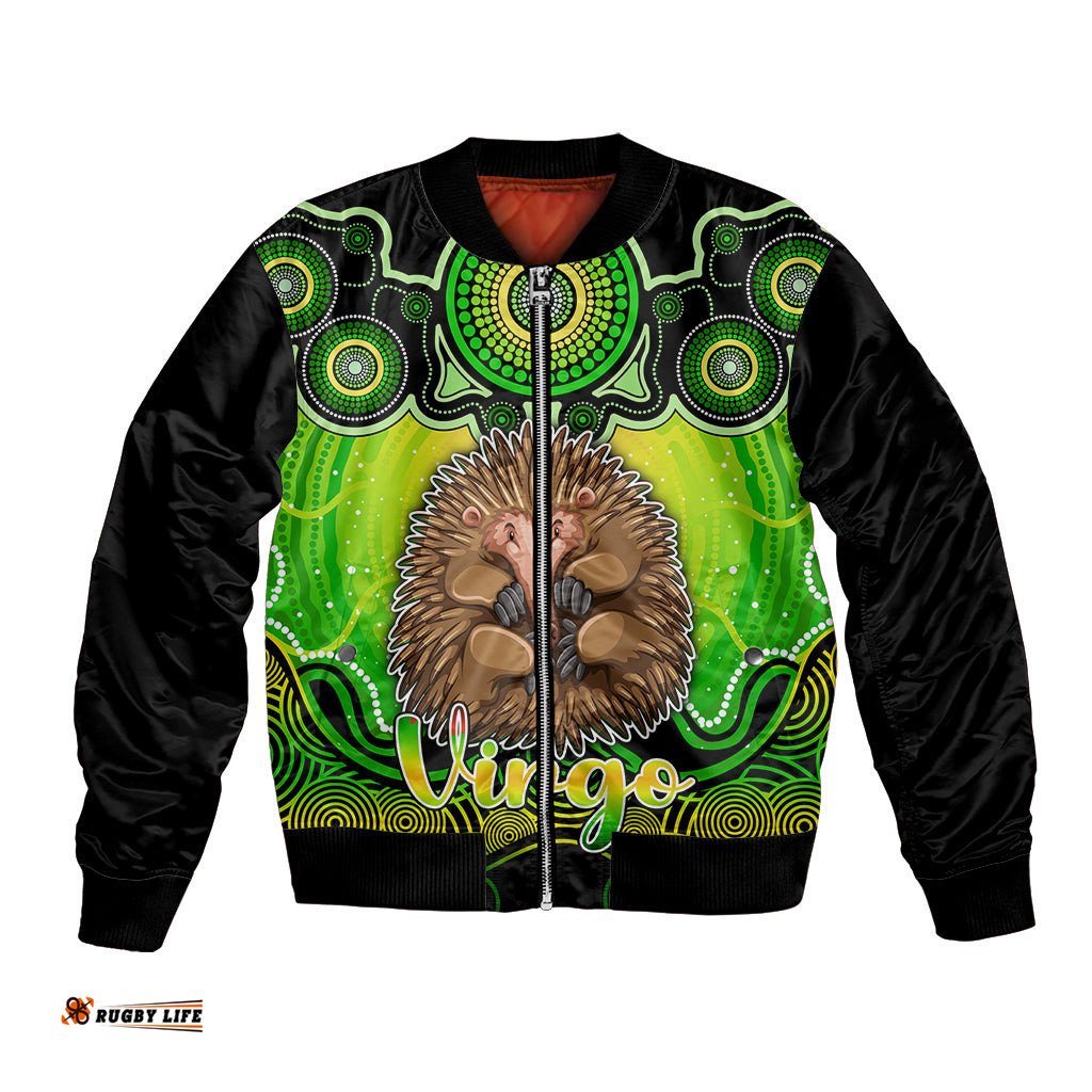 Personalised Australia Virgo Echidna Zodiac Bomber Jacket Auz Astrology Aboriginal - Green