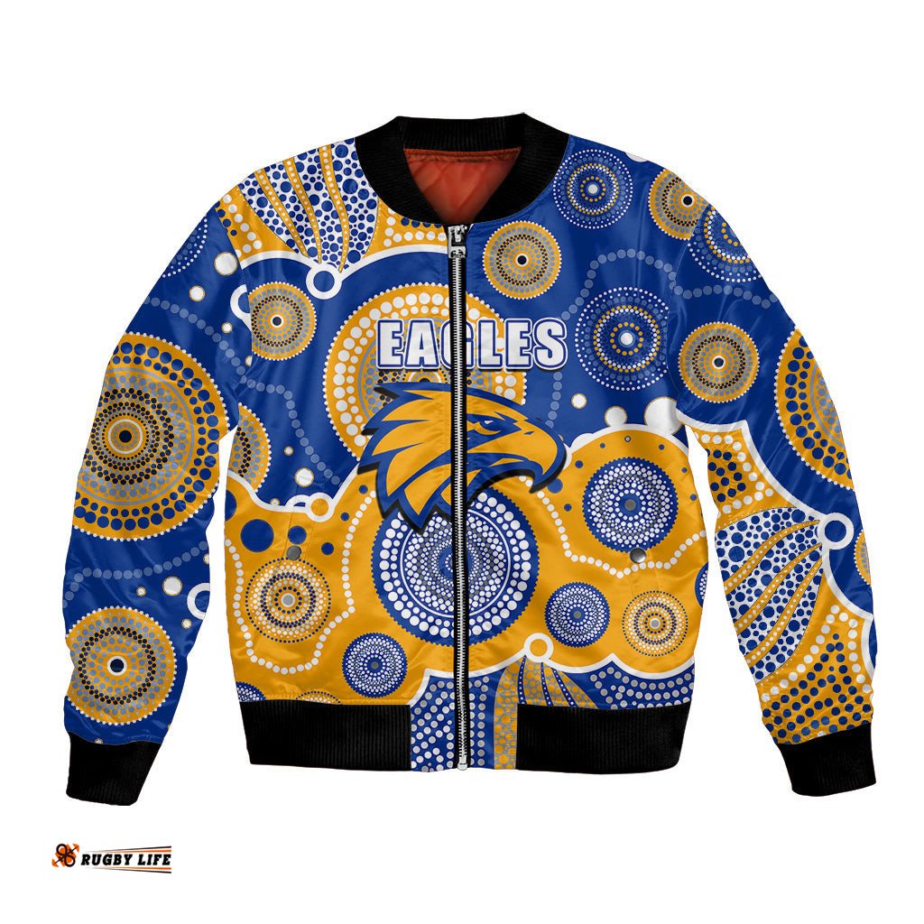 Custom Personalised And Number Eagles AFL Bomber Jacket Aboriginal Patterns