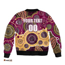 Custom Personalised And Number Lions AFL Bomber Jacket Aboriginal Patterns