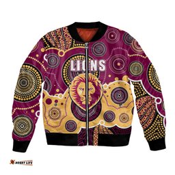 Custom Personalised And Number Lions AFL Bomber Jacket Aboriginal Patterns