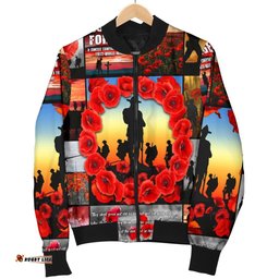 Anzac Men's Bomber Jacket - Always Remember Australia's Soldiers