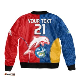 Custom Text And Number NRL Dolphins Combine Parra Eels Bomber Jacket Sporty Style