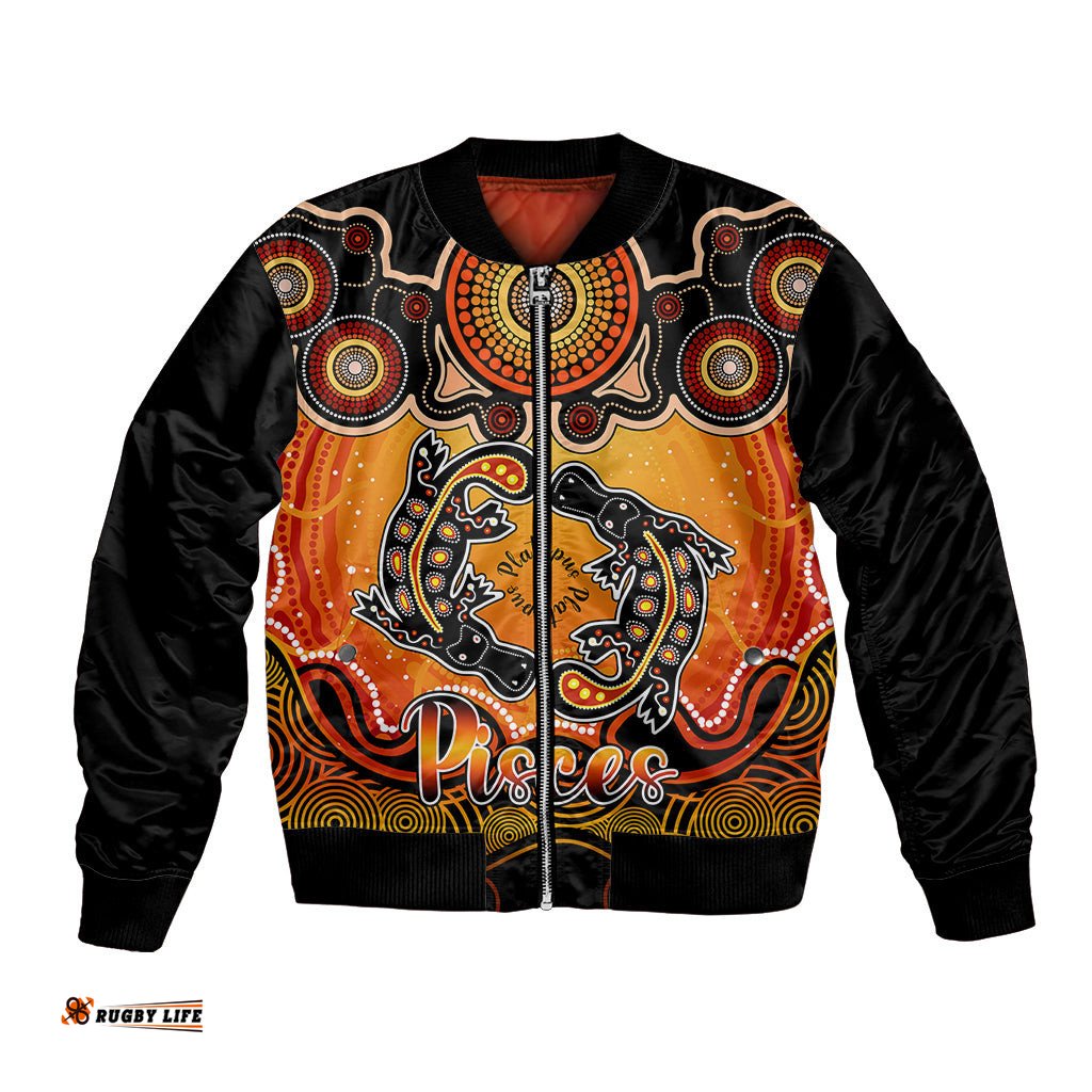 Personalised Australia Pisces Platypus Zodiac Bomber Jacket Auz Astrology Aboriginal - Red