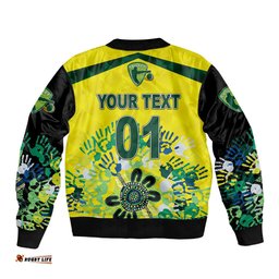Custom Personalised Australia Cricket Bomber Jacket Aboriginal Style Unique - Black