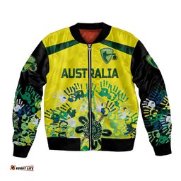 Custom Personalised Australia Cricket Bomber Jacket Aboriginal Style Unique - Black
