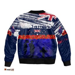 New Zealand and Australia ANZAC Day Bomber Jacket Lest We Forget Red Poppy Flowers and Soldier