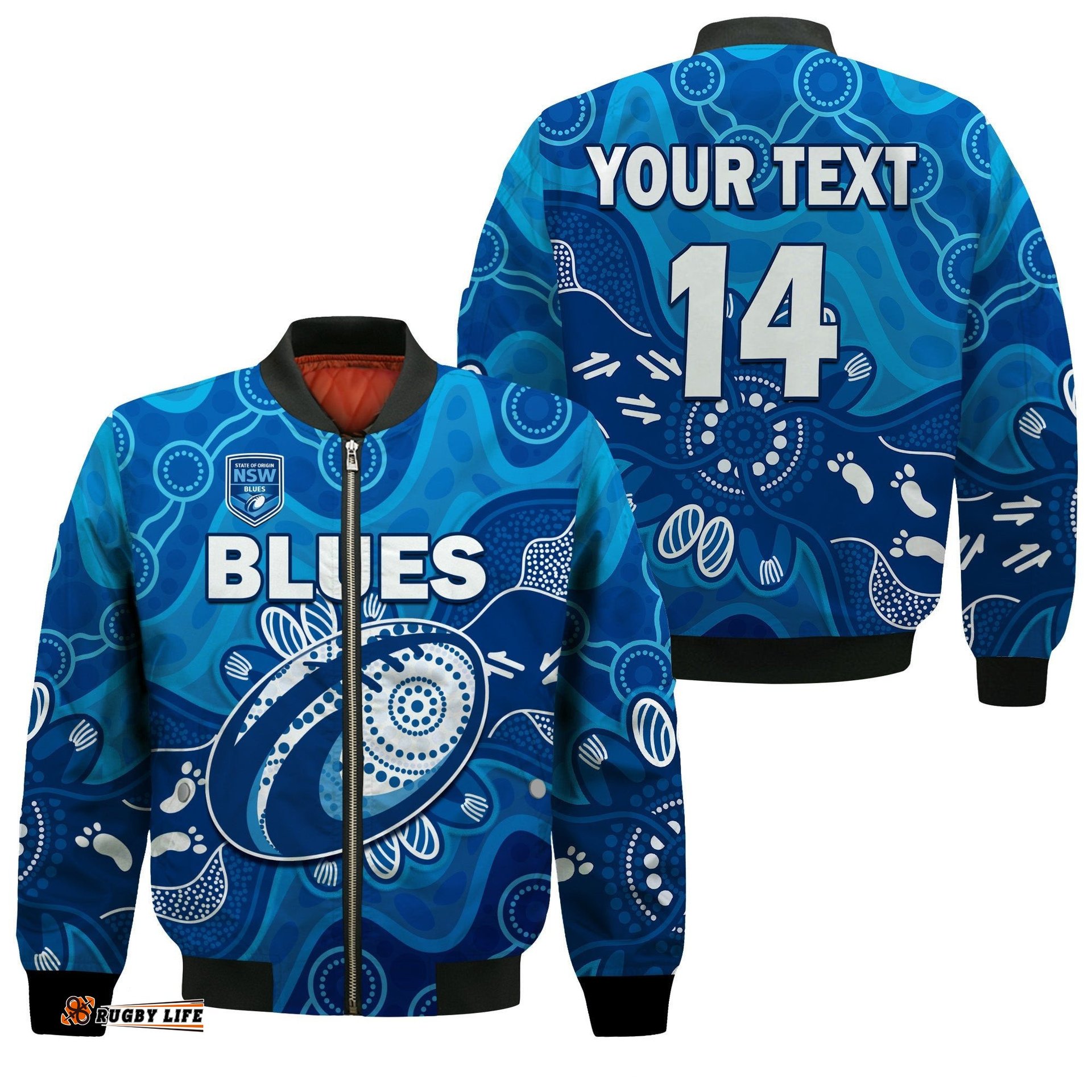 Custom Text And Number NSW Blues Bomber Jacket New South Wales Aboriginal Art