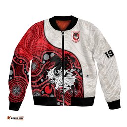 Custom Text And Number Dragons Rugby Bomber Jacket St George Illawarra 1998 Indigenous Art