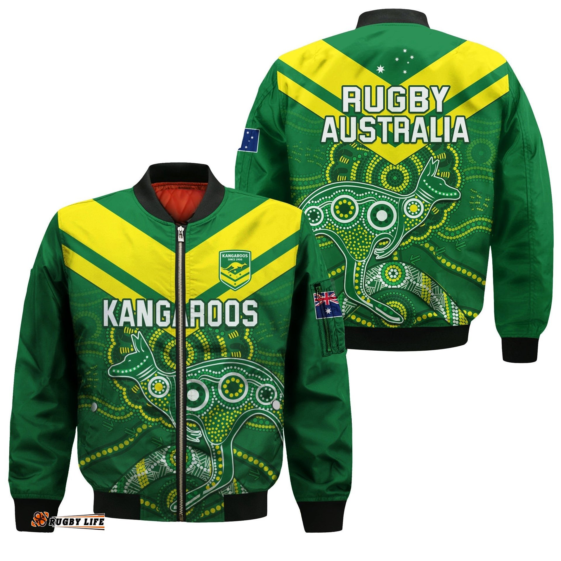 Australia Rugby Bomber Jacket Kangaroos Boomerang Aboriginal
