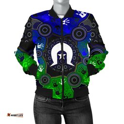 Aboriginal Women's Bomber Jacket- Torres Strait Symbol With Indigenous Patterns