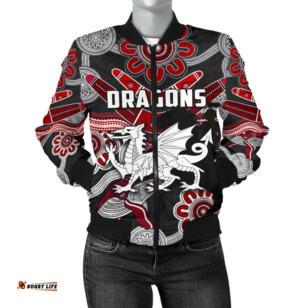 Dragons Women Bomber Jacket St. George Indigenous Black