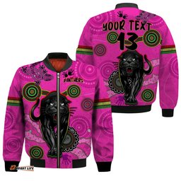 Custom Text and Number Panthers Bomber Jacket Aboriginal with Lizard