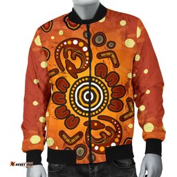 Aboriginal Men's Bomber Jacket - Baby Kangaroo And Dot Painting Patterns