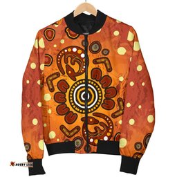 Aboriginal Men's Bomber Jacket - Baby Kangaroo And Dot Painting Patterns