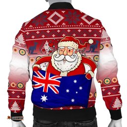 Christmas Men's Bomber Jacket - Australia Santa Claus Hold The Flag  Red