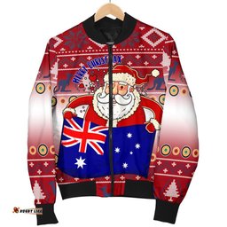 Christmas Men's Bomber Jacket - Australia Santa Claus Hold The Flag  Red