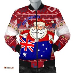 Christmas Men's Bomber Jacket - Australia Santa Claus Hold The Flag  Red