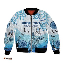 Personalised Keep the Fire Burning NAIDOC 2024 Bomber Jacket Aboriginal Dot with Crocodile