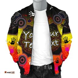 Custom Aboriginal Men's Bomber Jacket, Indigenous Circle Dot Painting Hand Art