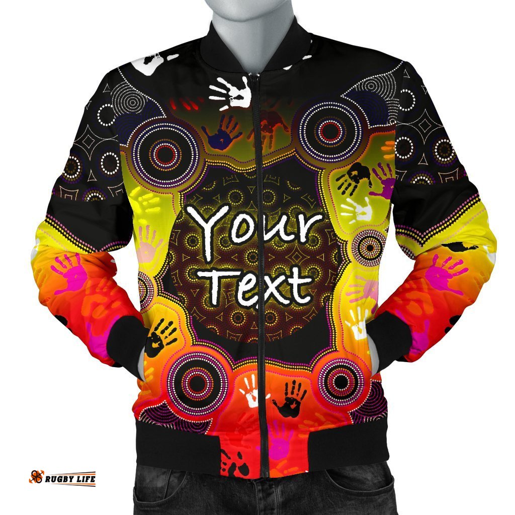 Custom Aboriginal Men's Bomber Jacket, Indigenous Circle Dot Painting Hand Art
