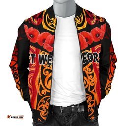 Anzac Lest We Forget Poppy Men Bomber Jacket New Zealand Maori Silver Fern - Australia Aboriginal