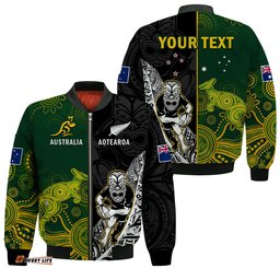 Custom Personalised Australia Rugby Mix Aotearoa Rugby Bomber Jacket Wallabies All Black Special Version