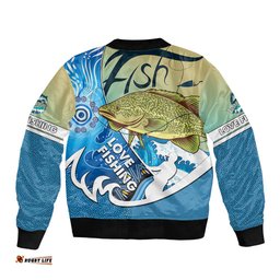 Australia Fishing Bomber Jacket Love Fishing Murray Cod In Aboriginal Art Patterns