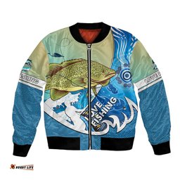 Australia Fishing Bomber Jacket Love Fishing Murray Cod In Aboriginal Art Patterns