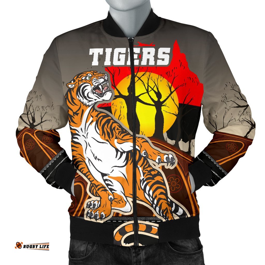 Custom Personalised Wests Tigers Men's Bomber Jacket Version Aboriginal Art