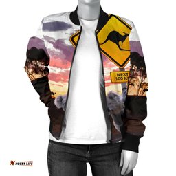 Bomber Jacket - Koala Jacket Kangaroo Sign Landscape Art - Women