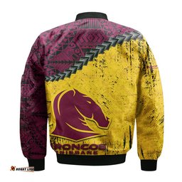 Brisbane Broncos Bomber Jacket Grunge Polynesian Tattoo - NRL