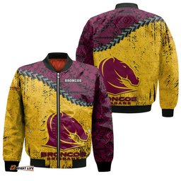 Brisbane Broncos Bomber Jacket Grunge Polynesian Tattoo - NRL