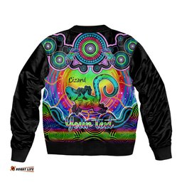 Personalised Australia Leo Lizard Zodiac Bomber Jacket Auz Astrology Aboriginal - Rainbow