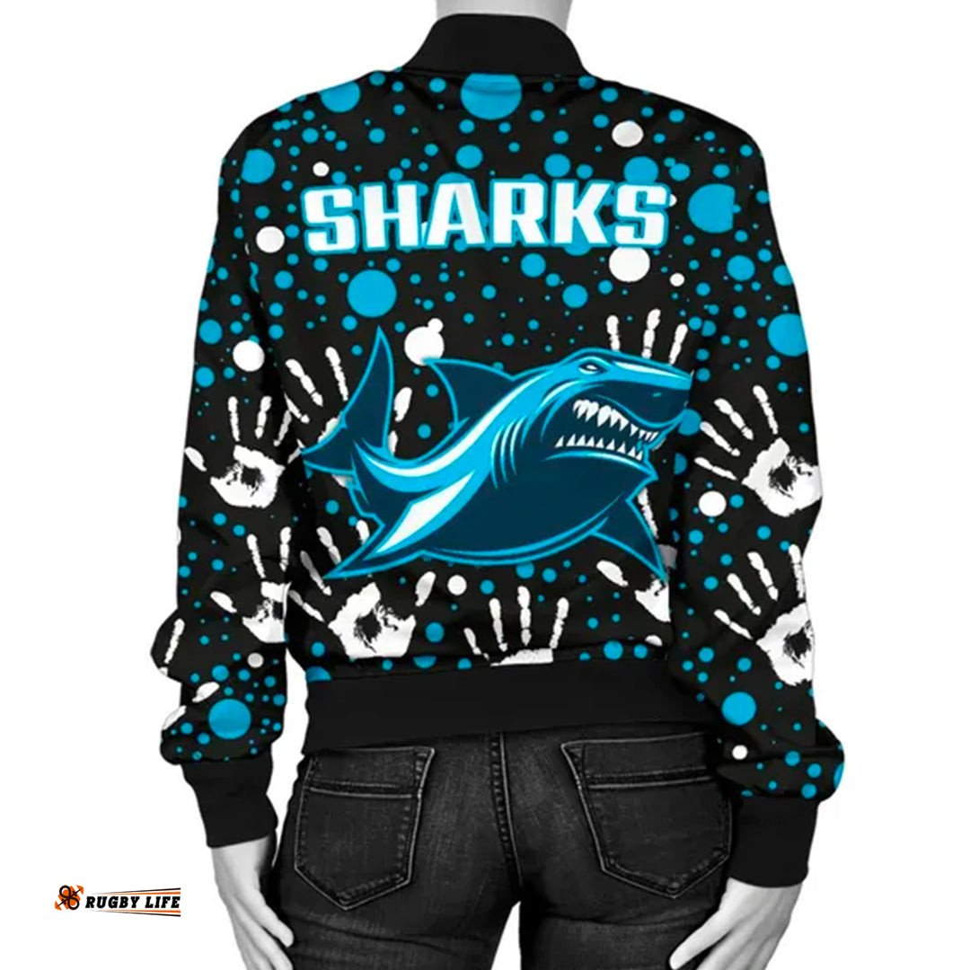 Sharks Indigenous Women's Bomber Jacket Minimalism Version