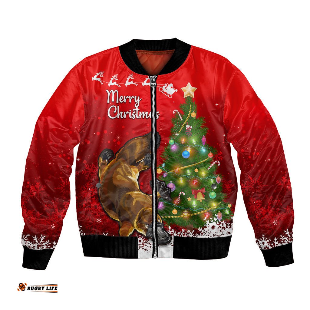 Personalised Australia Christmas Bomber Jacket Aussie Platypus Xmas Vibes