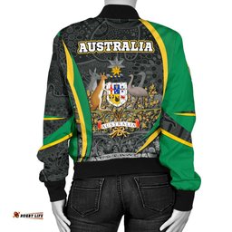 Aboriginal Bomber Jacket Women, Australia Coat of Arms - Aussie Spirit Green