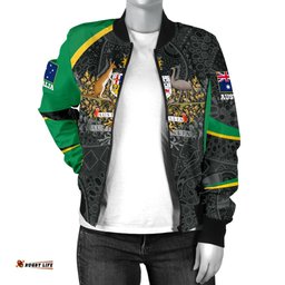 Aboriginal Bomber Jacket Women, Australia Coat of Arms - Aussie Spirit Green